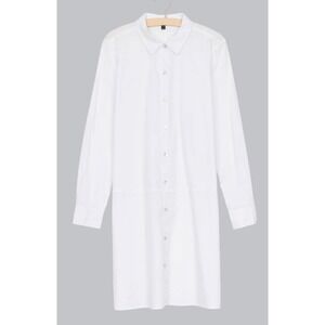 Eileen Fisher White Organic Cotton Stretch Poplin Button Front Shirt Dress 1X
